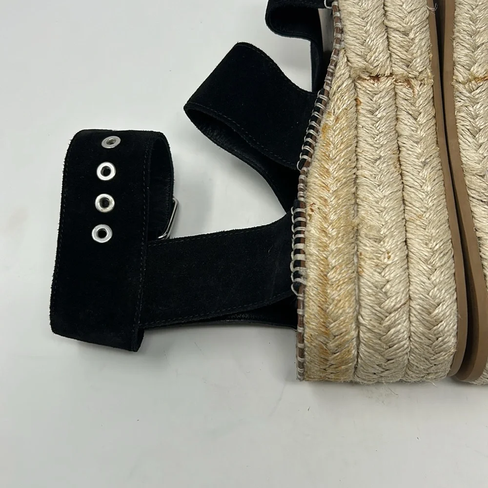 Rag & Bone Black Suede Leather Square Toe Espadrille Platform Buckle Sandals